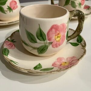4 vintage Franciscan Desert Rose 
 coffee cups and saucers .